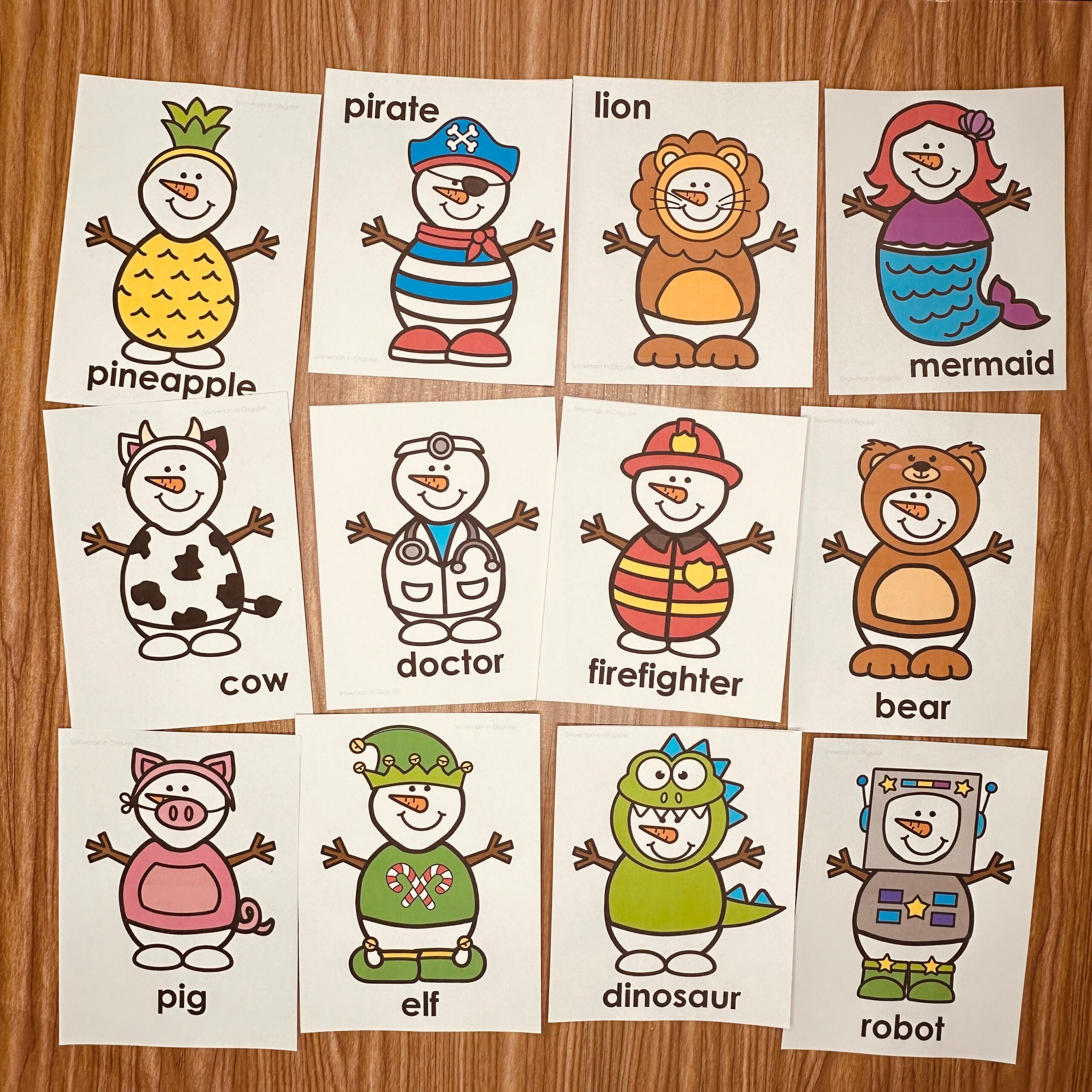 snowman in disguise vocabulary printables - simply kinder +
